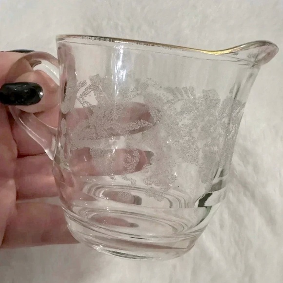 Vintage Creamer Etched Glass Gold Trimmed 70’s 80’s MCM - Picture 1 of 11